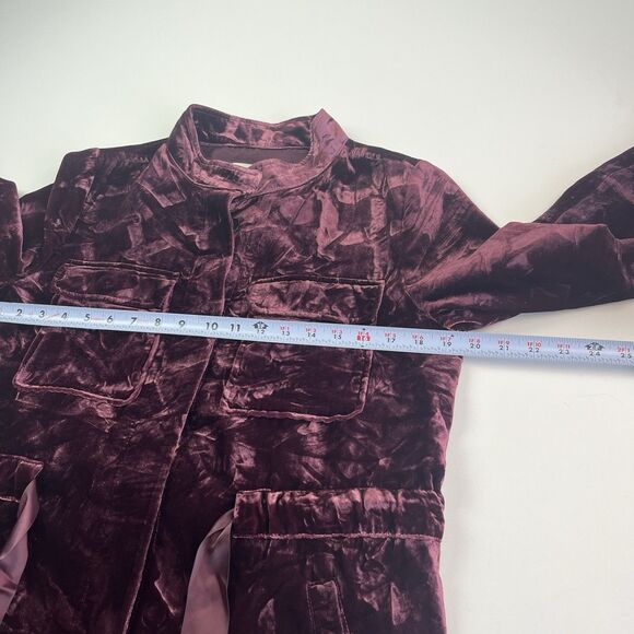 Crushed Velvet Utility Jacket M Berry Glam Boho Chic Holiday Christmas Grunge - Picture 8 of 12